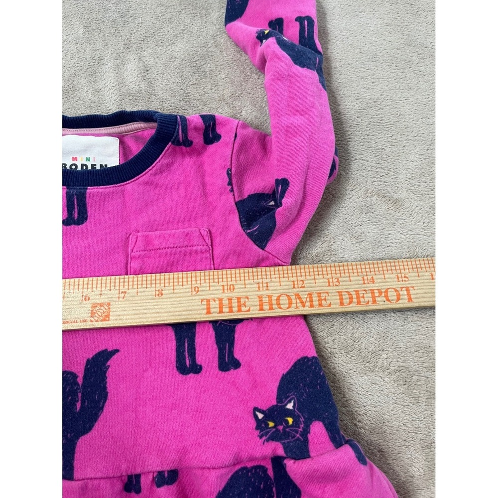 Mini Boden Jersey Dress Girls Size 4-5Y Pink Black Cat Print long sleeve - Picture 6 of 9